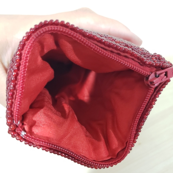 Beaded Heart Pattern Clutch Purse Bag Pouch Red Multicolor Beaded Boho Goth - Picture 9 of 11